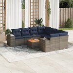 vidaXL Salon de jardin 9 Pièces avec coussins gris résine tressée