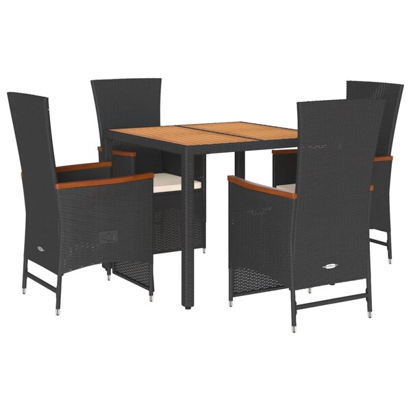 vidaXL Ensemble à manger de jardin coussins 5Pièces Noir Résine tressée
