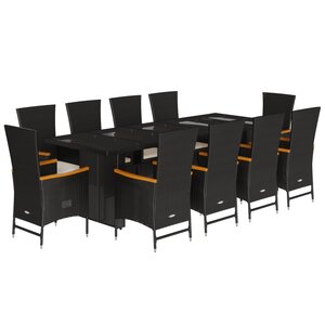vidaXL Ensemble à manger de jardin 11 Pièces coussins noir résine tressée
