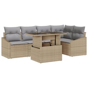 vidaXL Ensemble de salon de jardin 6 pièces avec coussins en rotin poly beige