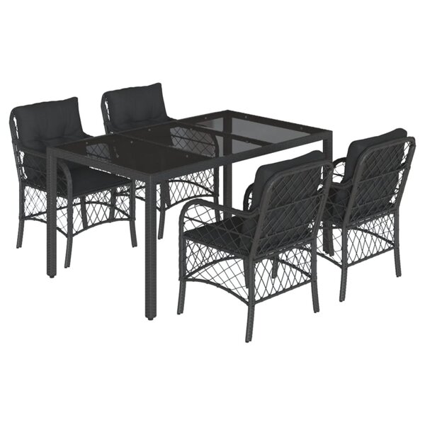 vidaXL Ensemble à manger de jardin coussins 5Pièces Noir Résine tressée