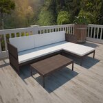 vidaXL Salon de jardin 3 Pièces avec coussins Résine tressée Marron