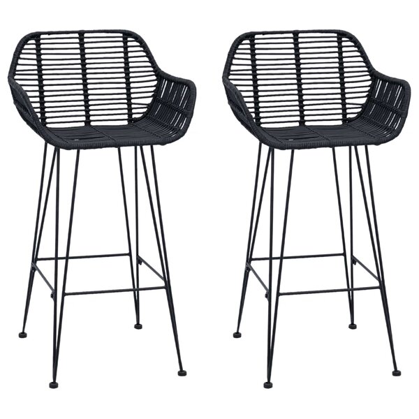 vidaXL Chaise de bar 2 pc Noir 55 x 52 x 92 cm Rotin et métal