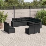 vidaXL Salon de jardin 11 Pièces avec coussins noir résine tressée