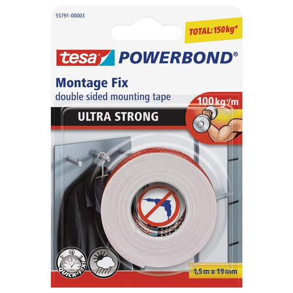 Powerbond® ultra résistant double face rouleau de fixation blanc 19 mm x 1,5 m 55791 (rouleau 1.5 mètres)