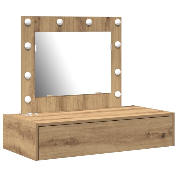 vidaXL Table de maquillage murale avec lumières LED Chêne artisan