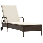 vidaXL Chaise longue avec roues et coussin marron résine tressée