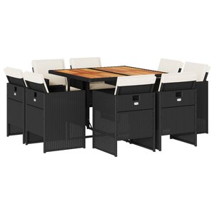 vidaXL Ensemble à manger de jardin 9Pièces coussins noir résine tressée