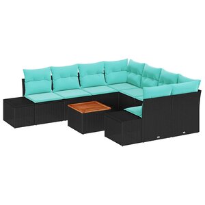 vidaXL Ensemble de canapé de jardin 9 Pièces Noir et turquoise polyrotin