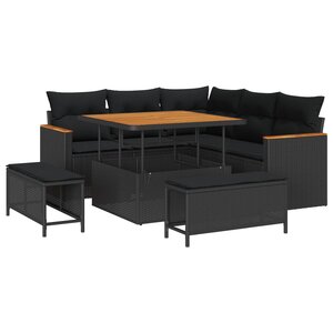 vidaXL Ensemble de canapé de jardin 8 Pièces Noir polyrotin