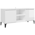 vidaXL Meuble TV avec pieds en métal Blanc brillant 103 5x35x50 cm
