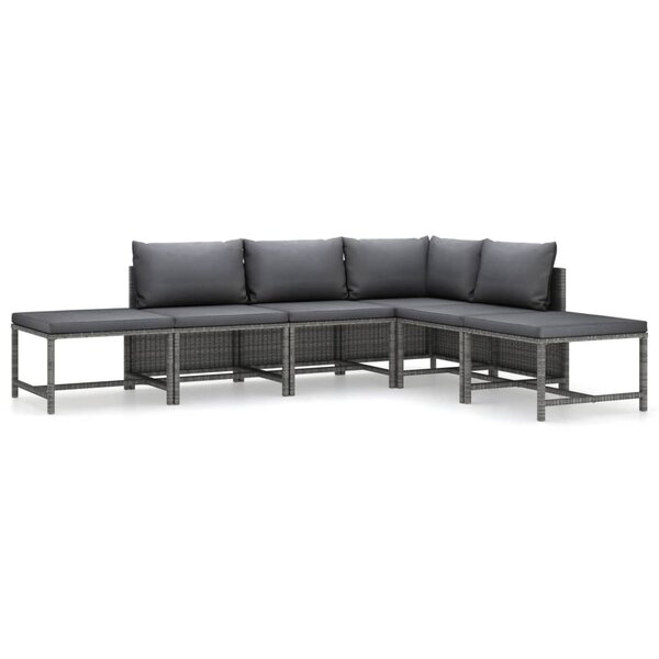 vidaXL Salon de jardin 6 Pièces avec coussins Résine tressée Gris