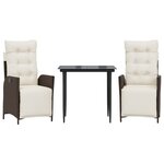 vidaXL Ensemble à manger de jardin 3 Pièces et coussins marron poly rotin