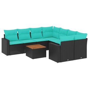 vidaXL Salon de jardin 9 Pièces avec coussins noir résine tressée