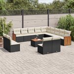 vidaXL Salon de jardin avec coussins 14 Pièces noir résine tressée