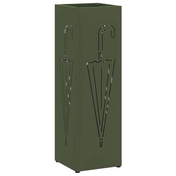 vidaXL Porte-parapluies Vert olive Métal Moyen Incrustations Décoratives