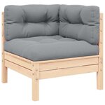 vidaXL Canapé d'angle de jardin avec coussins gris Bois de pin massif