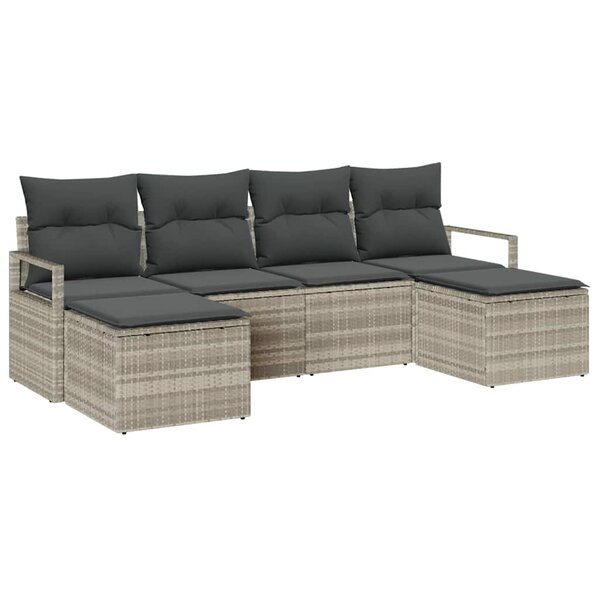 vidaXL Ensemble de canapé de jardin 6 Pièces Gris clair Poly rotin