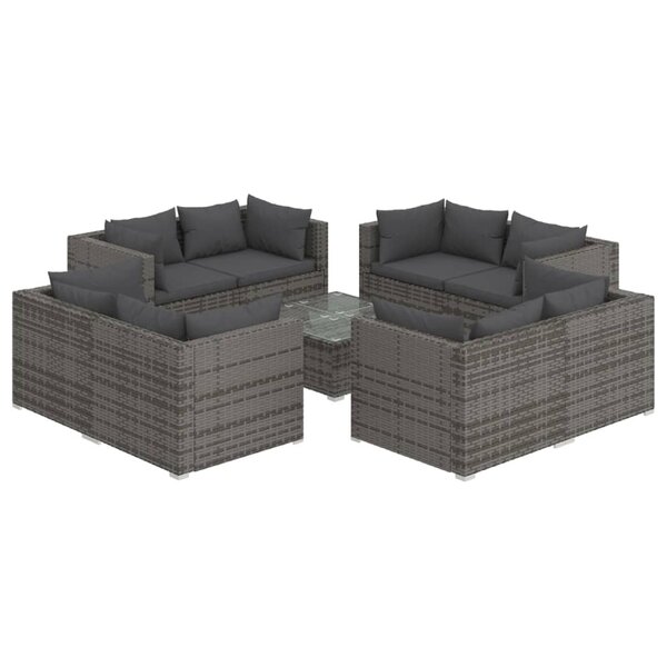Salon de jardin meuble d'extérieur ensemble de mobilier 9 pièces avec coussins résine tressée gris 02_0018080