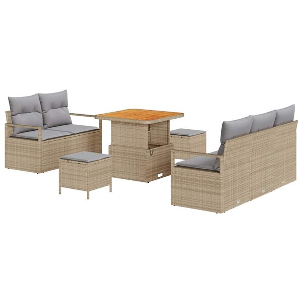 vidaXL Ensemble de canapé de jardin 8 Pièces Beige Poly rotin
