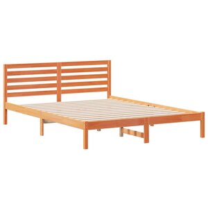 vidaXL Cadre de lit avec tête de lit Brun cire 160 x 210 cm Pin massif