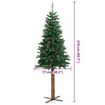 vidaXL Sapin de Noël mince avec bois véritable et cônes vert 210cm PVC