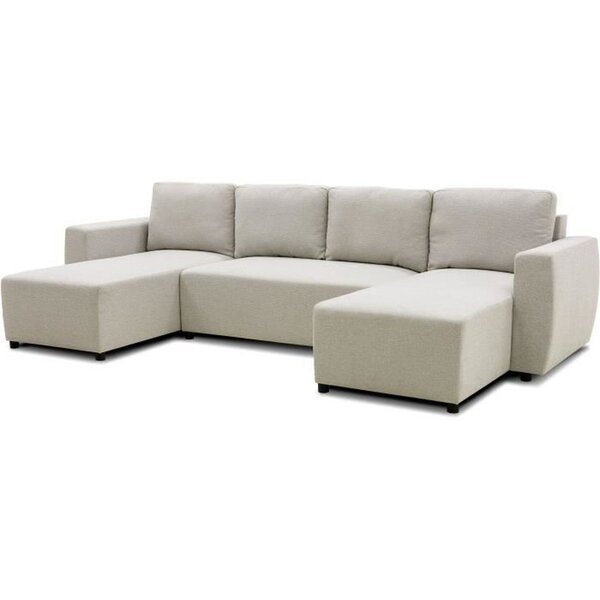 Canapé d'angle convertible panoramique PHAREL5/6 places - Tissu beige - Coffre de rangement - 297 x 155 x 85 cm
