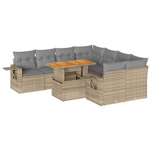 vidaXL Salon de jardin avec coussins 9 Pièces beige résine tressée