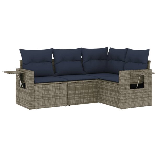 vidaXL Salon de jardin 4 Pièces avec coussins gris résine tressée