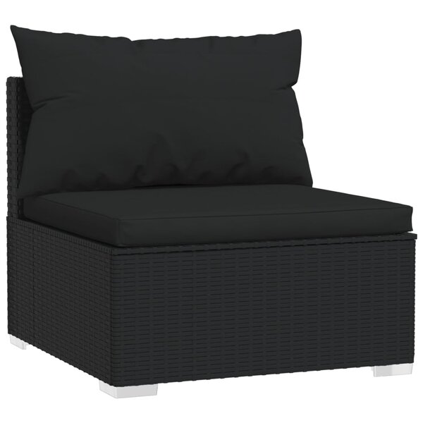 vidaXL Canapé central de jardin avec coussins noir résine tressée