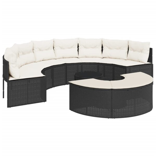 vidaXL Salon de jardin 3 Pièces demi-rond noir résine tressée