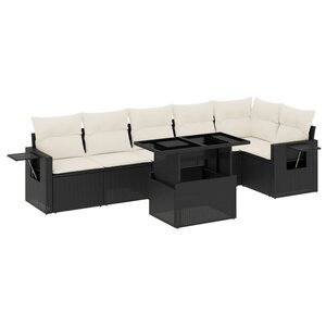 vidaXL Salon de jardin 7 Pièces avec coussins noir résine tressée