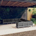 vidaXL Salon de jardin 11 Pièces avec coussins gris bois de pin