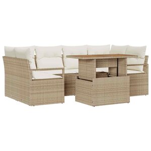vidaXL Ensemble de canapé de jardin 7 Pièces Beige Poly rotin