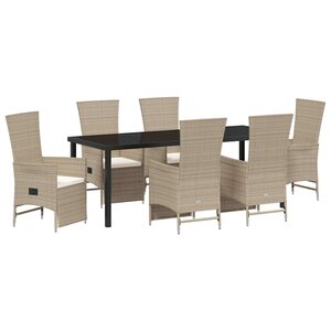 vidaXL Ensemble de salle à manger pour jardin 7 Pièces Beige polyrotin