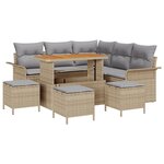 Ensemble de Canapés de Jardin de 9 Pièces avec Coussins Beige Rotin Poly Acacia