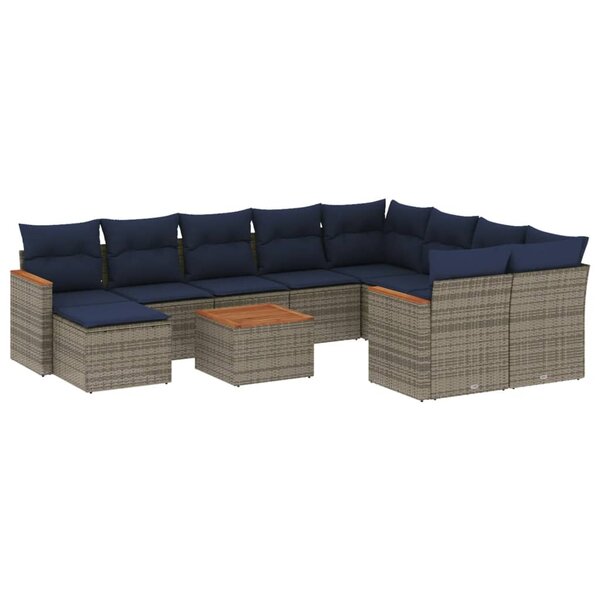 vidaXL Salon de jardin 11 Pièces avec coussins gris résine tressée