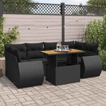 vidaXL Salon de jardin 7 Pièces avec coussins noir résine tressée