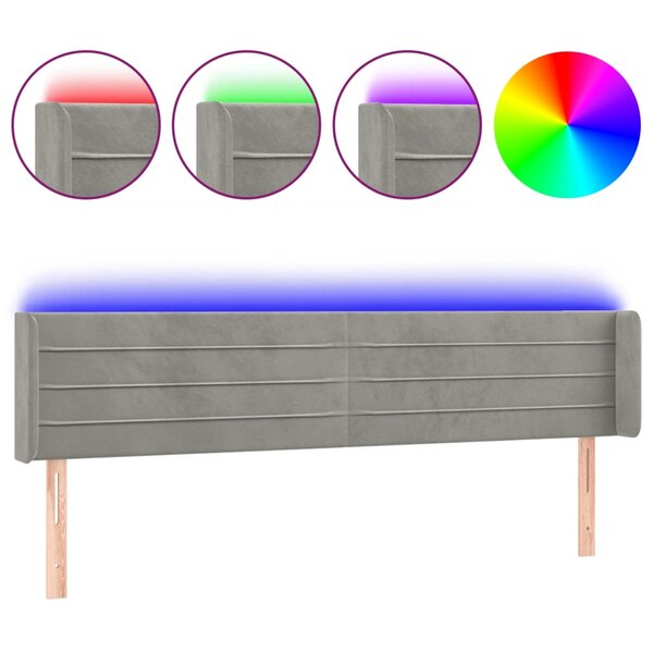 vidaXL Tête de lit à LED Gris clair 163x16x78/88 cm Velours