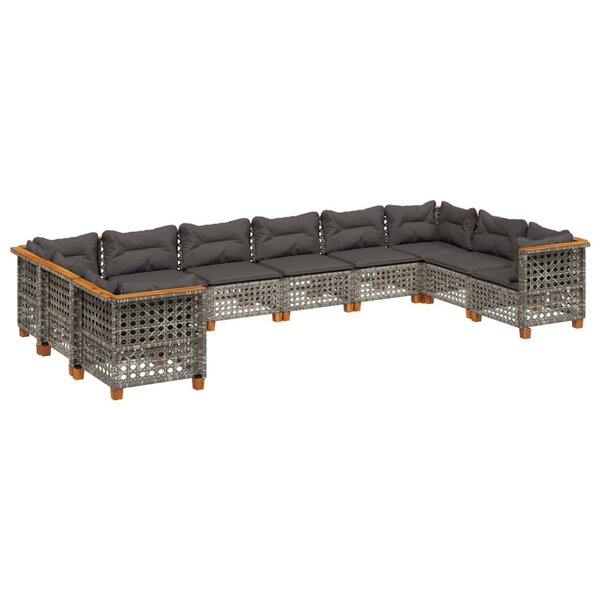 vidaXL Salon de jardin avec coussins 10 Pièces gris résine tressée