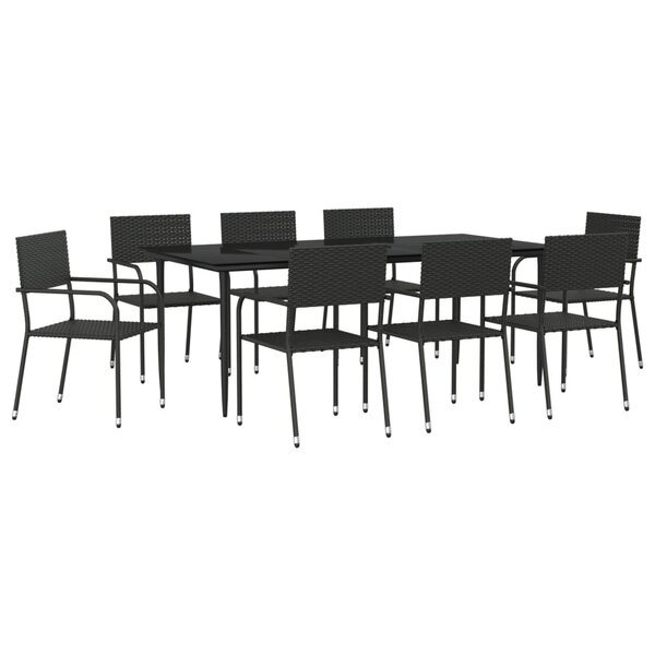 vidaXL Ensemble à manger de jardin 9 Pièces noir résine tressée et acier