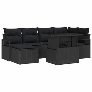 vidaXL Ensemble de canapé de jardin 7 Pièces Noir Poly rotin