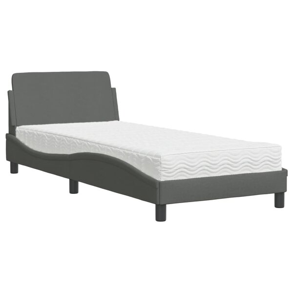 vidaXL Lit avec matelas gris foncé 90x190 cm tissu