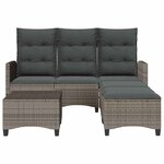 vidaXL Salon de jardin 3 Pièces avec coussins forme L gris résine tressée