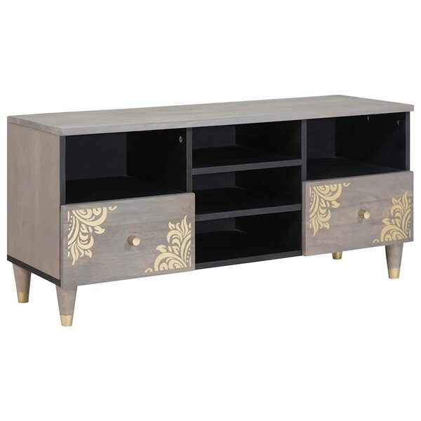vidaXL Meuble TV Gris et or 100 x 33.5 x 46 cm Bois de manguier massif