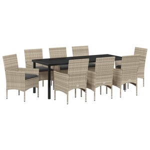 vidaXL Ensemble de salle à manger de jardin 9 pièces avec coussins en poly rotin gris clair