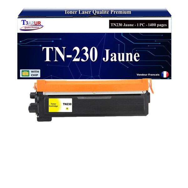 T3AZUR - Toner compatible avec Brother TN230 pour Brother HL-3040CN HL-3045CN HL-3070CW HL-3075CW DCP-9010CN MFC-9120CN MFC-9125CN MFC-9320CW MFC-9325CW - Jaune