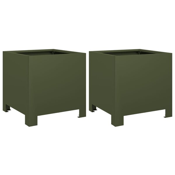 vidaXL Jardinières 2 Pièces vert olive 30x30x30 cm acier