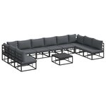 vidaXL Ensemble de canapé de jardin avec coussin 11 Pièces Noir Aluminium