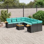 vidaXL Salon de jardin 9 Pièces avec coussins noir résine tressée